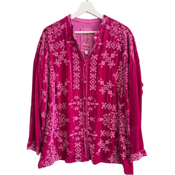 Johnny Was Embroidered Ellen Oversized Velvet Tunic Top Small Pink Long Sleeve - Picture 3 of 8